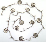 Beige and Brown Crochet beaded OYA flower lariat necklace with White Beads