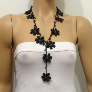 BLACK Clover Crochet Necklace