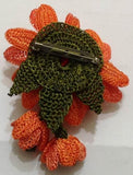 Orange and Pink Hand Crocheted Brooch - Flower Pin- Unique Turkish Lace - Brooches Jewelry - Fabric Flower Brooch- Fabric Flower Brooch