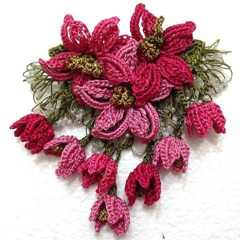 PINK Hand Crochet Brooch - Flower Pin- Gift for Mom - Gift for Mother - Gift for Her - Unique Lace Brooches Jewelry - Fabric Flower Brooch