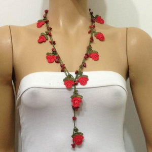 Bright Red ROSE Crochet Necklaces