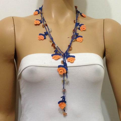 Orange and Navy Rose with Agate Stone
