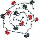 Black and Dark Red Crochet beaded flower lariat necklace with Black Onyx Stones