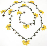 Yellow Crochet beaded flower lariat necklace with Brown Tigers Eye Stones