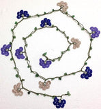 Lilac,Rcrochetl Blue Beige Crochet beaded flower lariat necklace with Green Jade Stones