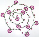 Pink Crochet beaded flower lariat necklace with Pink beads