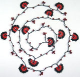 Black and Red Crochet beaded flower lariat necklace with Red beads