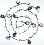 Black and White beaded flower lariat necklace with white beads