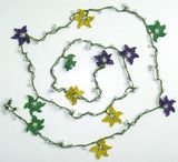 Green,Yellow and Purple beaded OYA flower lariat necklace with white beads
