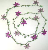 Lilac and Purple beaded crochet flower lariat necklace with natural Green Jade Gemstone