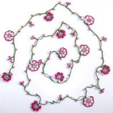 10.19.13 Pink Crochet beaded crochet flower lariat necklace with Pink Beads.