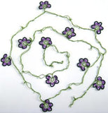 Violet and Purple Crochet beaded OYA flower lariat necklace with White Beads
