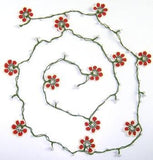 Red and White Crochet beaded crochet flower lariat necklace with White Beads