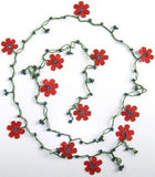 RED OYA Flower Lariat Necklace with purplish black beads