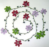 LILAC, Burgundy and Green OYA Flower Lariat Necklace with purplish black beads