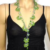 GREEN Crochet beaded flower lariat necklace with Jade Stones