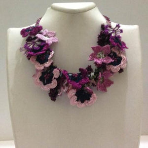 Blue and Purple- - Crochet OYA Lace Necklace