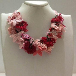 Salmon Pink and Red - Crochet crochet Lace Necklace
