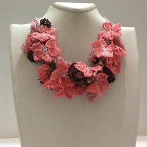 Salmon and Brown - Crochet crochet Lace Necklace
