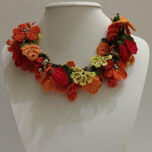 Orange, Red and Yellow - Crochet crochet Lace Necklace
