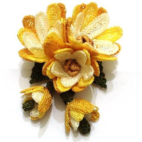 Yellow Hand Crocheted Brooch - 3D Flower Pin- Unique Turkish Lace - Brooches Jewelry - Fabric Flower Brooch
