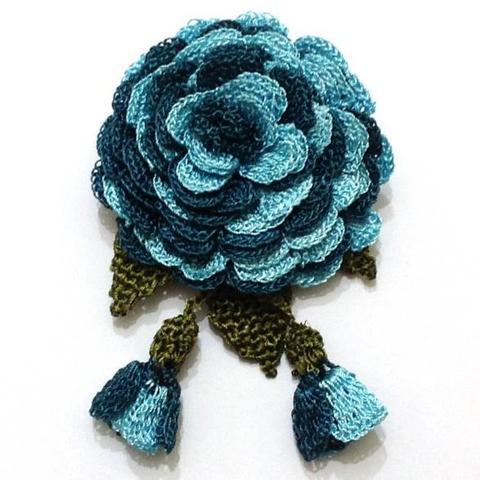 Blue and Teal Hand Crocheted Brooch - Flower Pin- Unique Turkish Lace - Brooches Jewelry - Fabric Flower Brooch