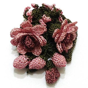 Pink Rose Hand Crocheted Brooch - Flower Pin- Unique Turkish Lace - Brooches Jewelry - Fabric Flower Brooch