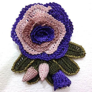 Purple and Beige Hand Crocheted Brooch - Flower Pin- Unique Turkish Lace - Brooches Jewelry - Fabric Flower Brooch