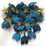 Teal and Blue Hand Crochet Brooch - Flower Pin- Gift for Mom - Gift for Mother - Gift for Her - Unique Lace Brooches Jewelry - Fabric Flower Brooch