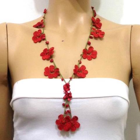 Red Tied Necklace with Coral Stones