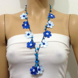 Indigo Blue and Ice Blue Tied Necklace with semi-precious Stones